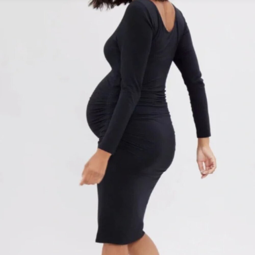 Isabel Maternity by Ingrid & Isabel Midi Dress Long Sleeve Black size Small - Picture 10 of 10